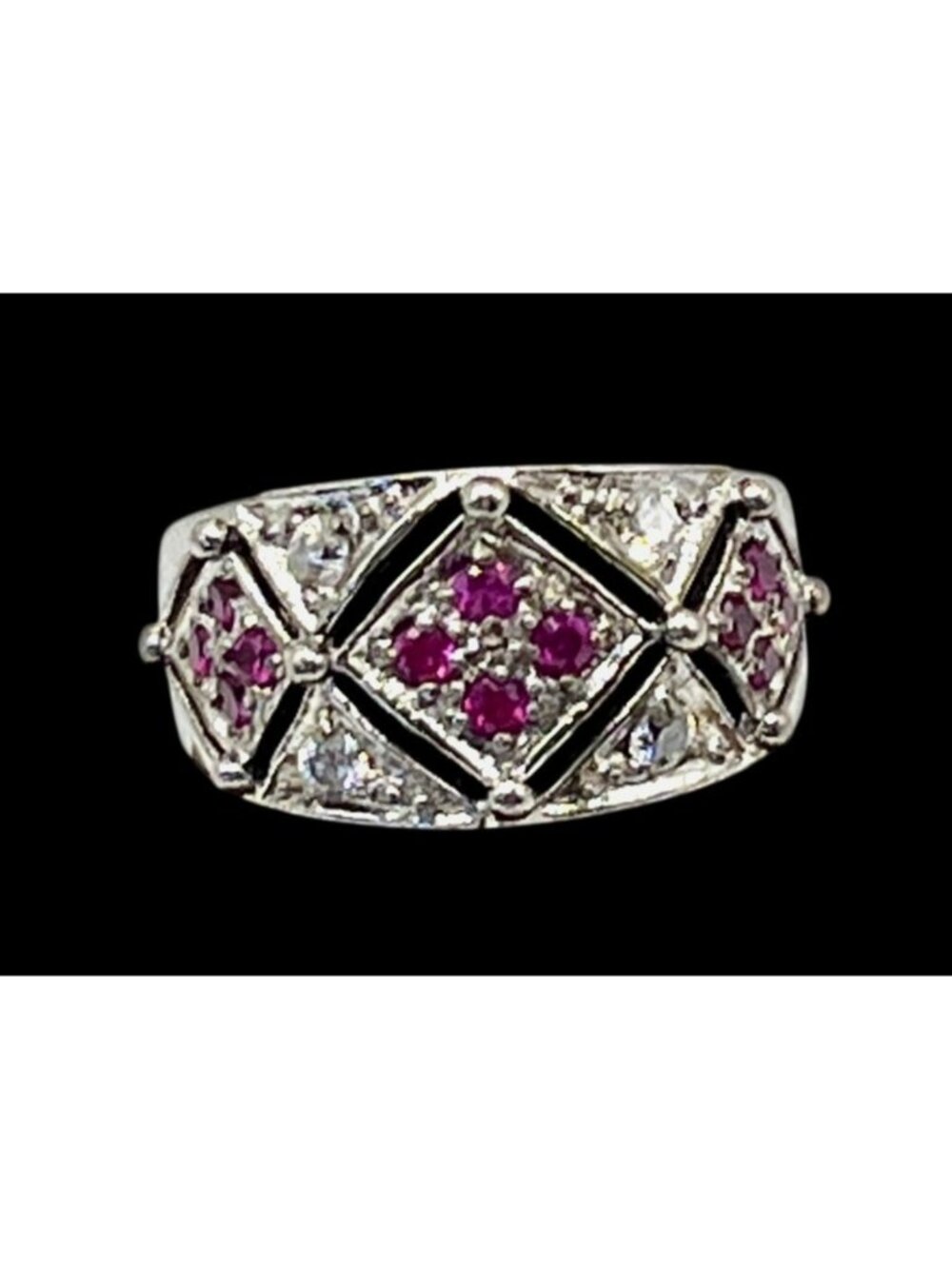 Sterling Silver Ring With Pink & Clear Stones Size 7 Stamped 925 - Picture 1 of 7